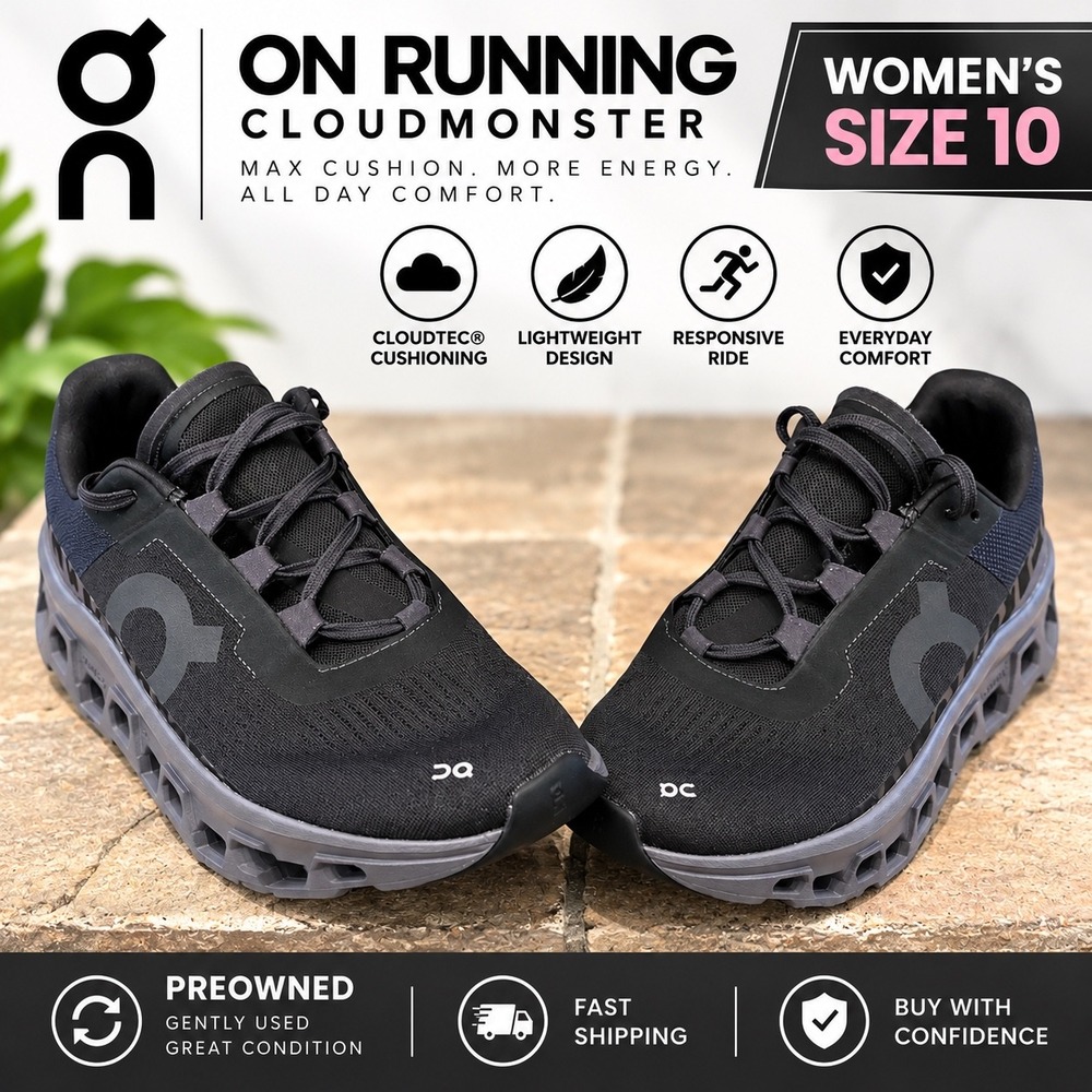 On Cloudmonster Running Shoes Women's 10 Black Magnet Athletic Sneakers 61.99023